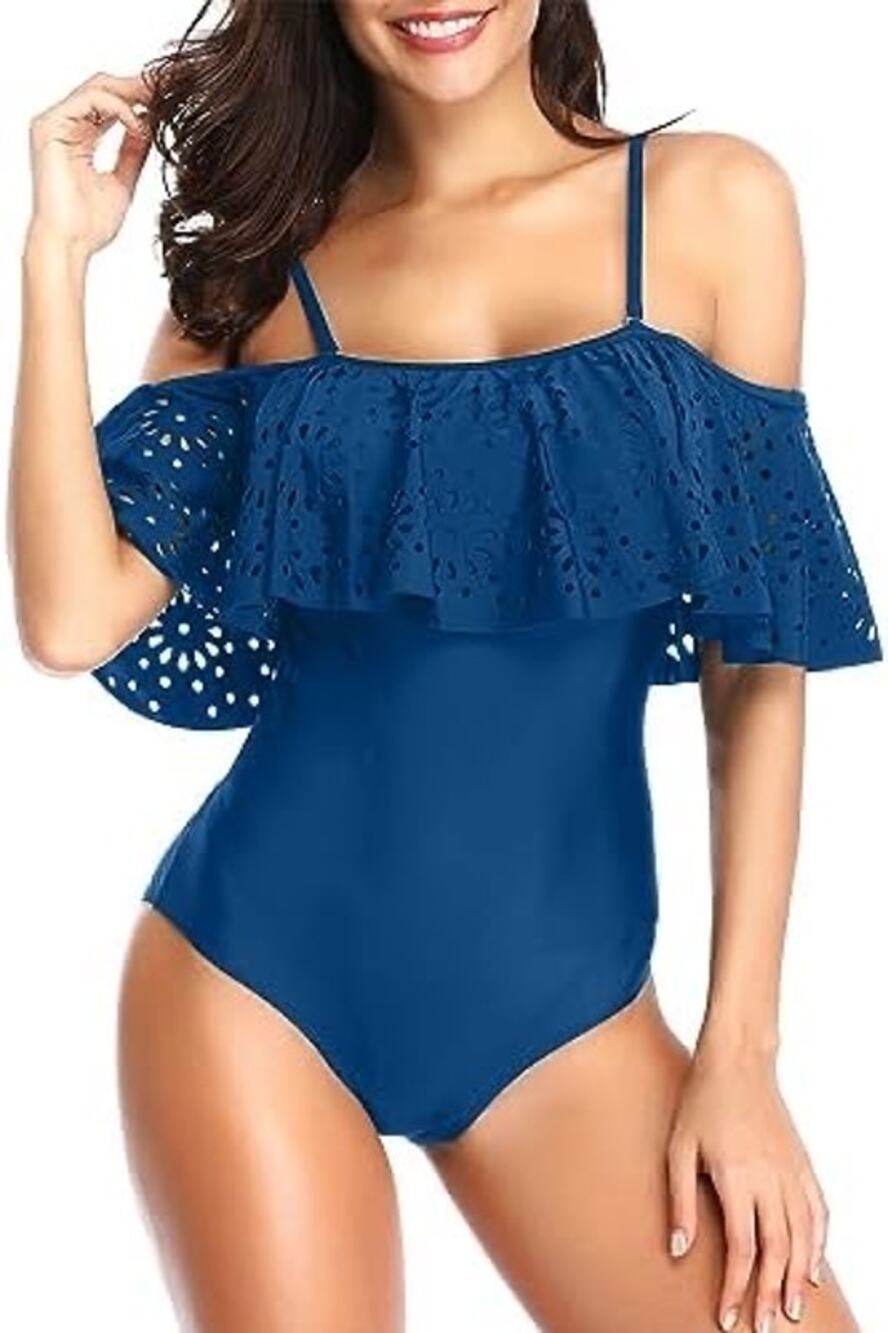 NWT Tempt Me Women One Piece Off Shoulder Ruched Vintage Swimsuit Medium